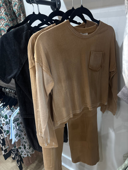 Girl’s Taupe Long Sleeve Pocket Tee