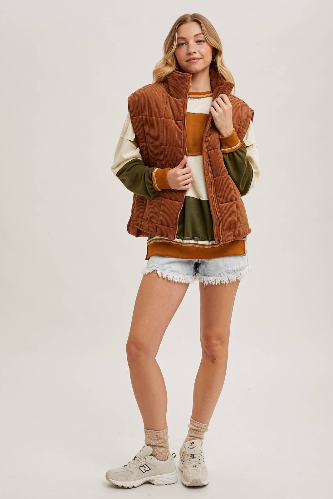 Corduroy Quilted Puffer Vest : Camel