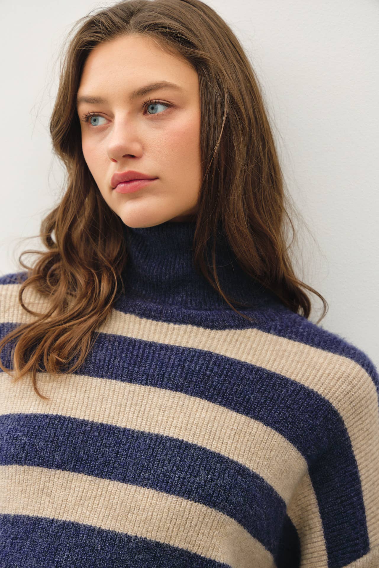 Wide Stripe Turtleneck : Navy