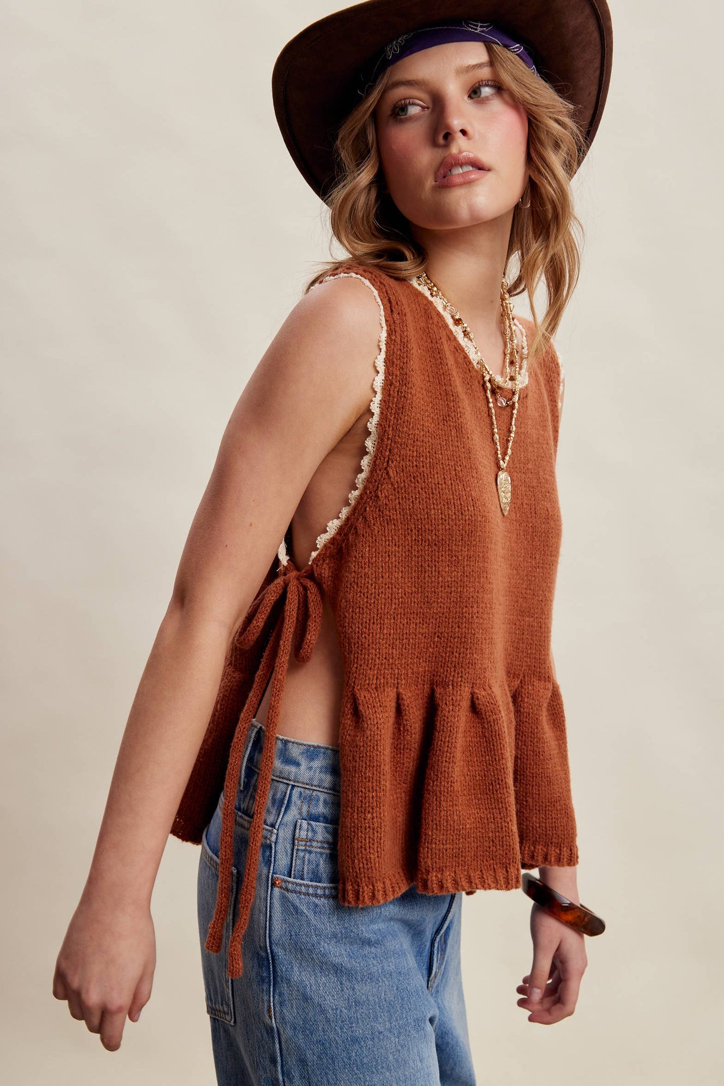 Lace Trim Peplum Top