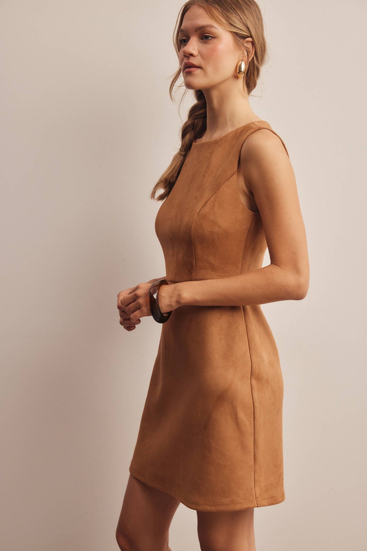 Stretch Suede Sleeveless Mini Dress