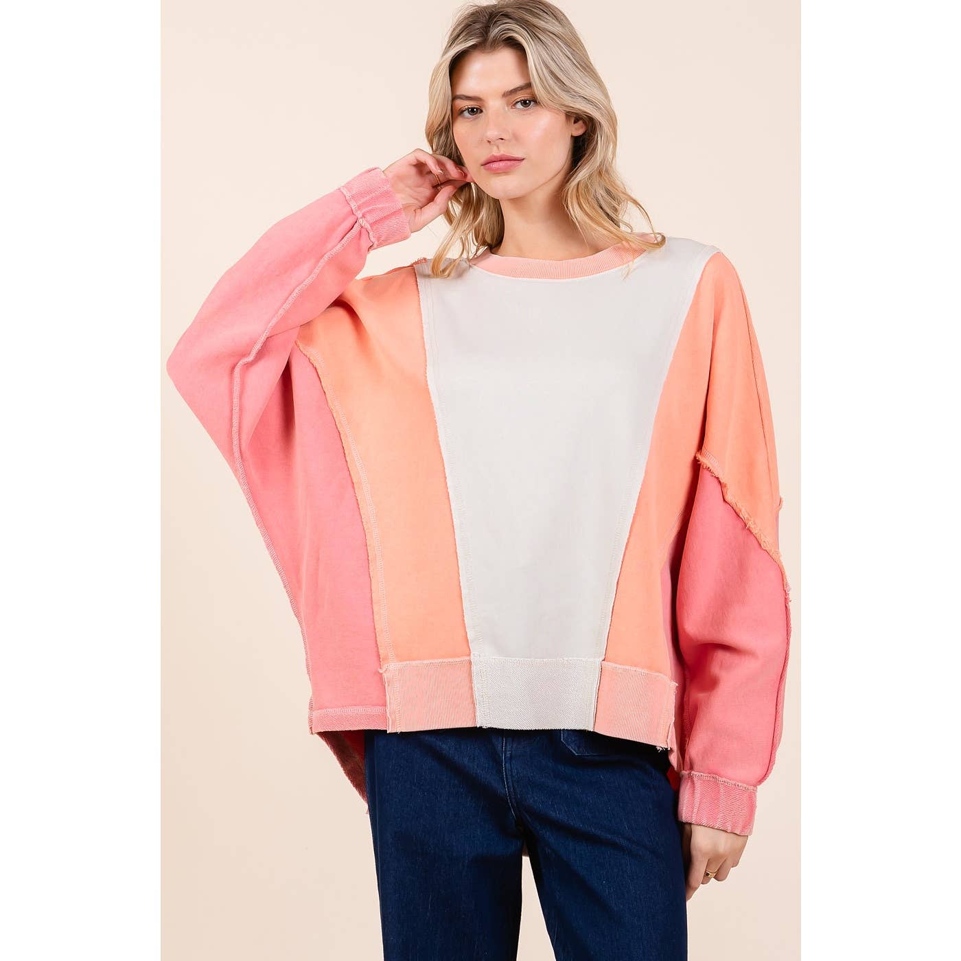 Peachy Color Block Sweatshirt