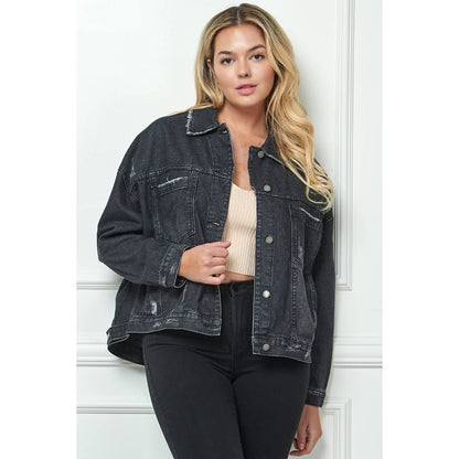 Pleated Denim Jacket - Med Denim PLUS