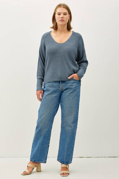 Plus Wide V-neck Long Ragland Sweater