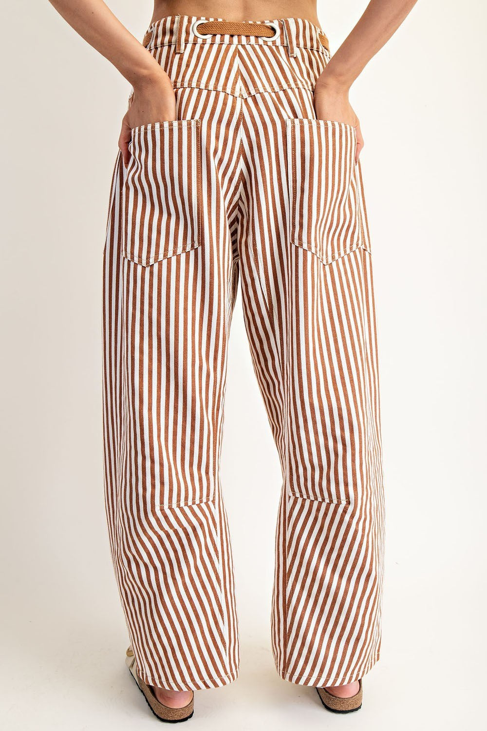 Striped Drawstring Barrel Leg Pants