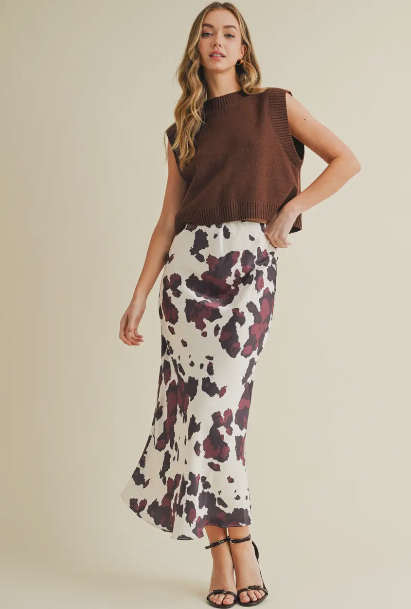 Abstract Silk Midi Skirt