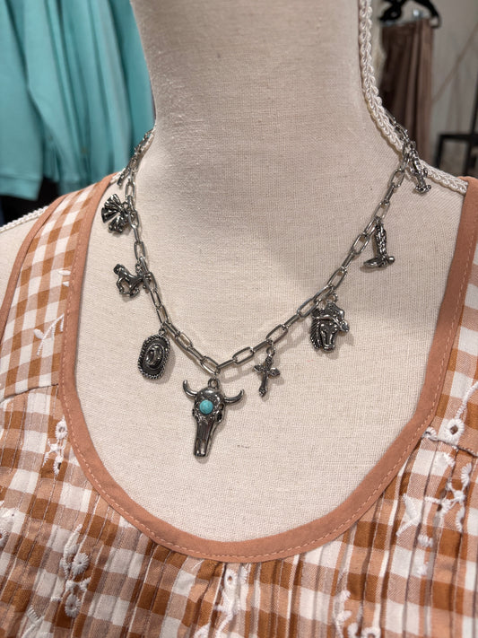 Western Icon Charm Necklace - Silver