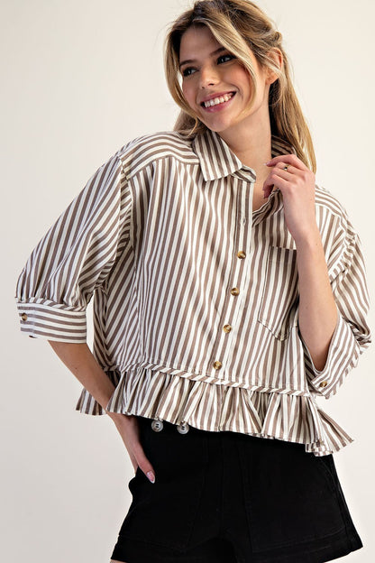 Striped Ruffle Hem Blouse