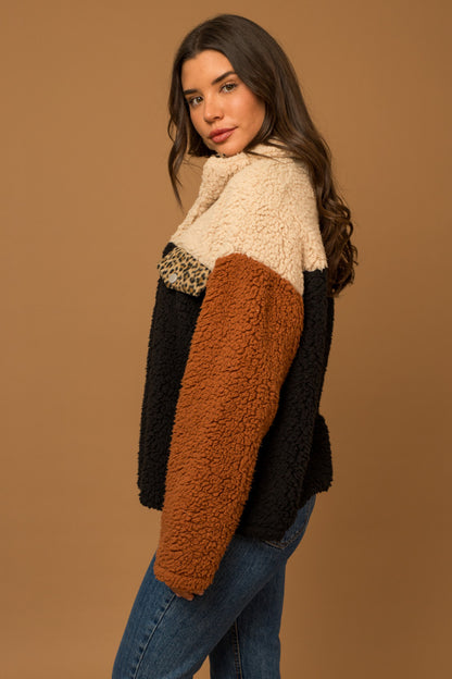 Leopard Color Block Sherpa