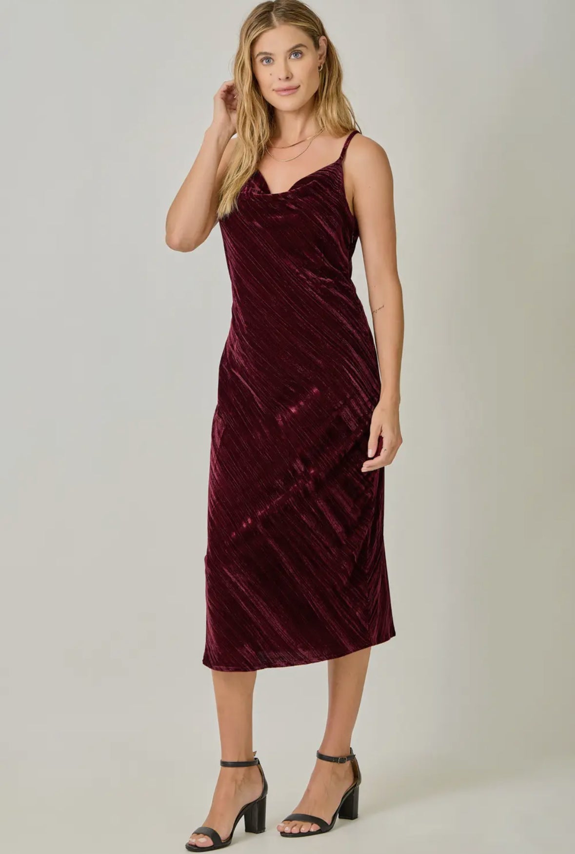 Cowl Neck Velvet Slip Dress