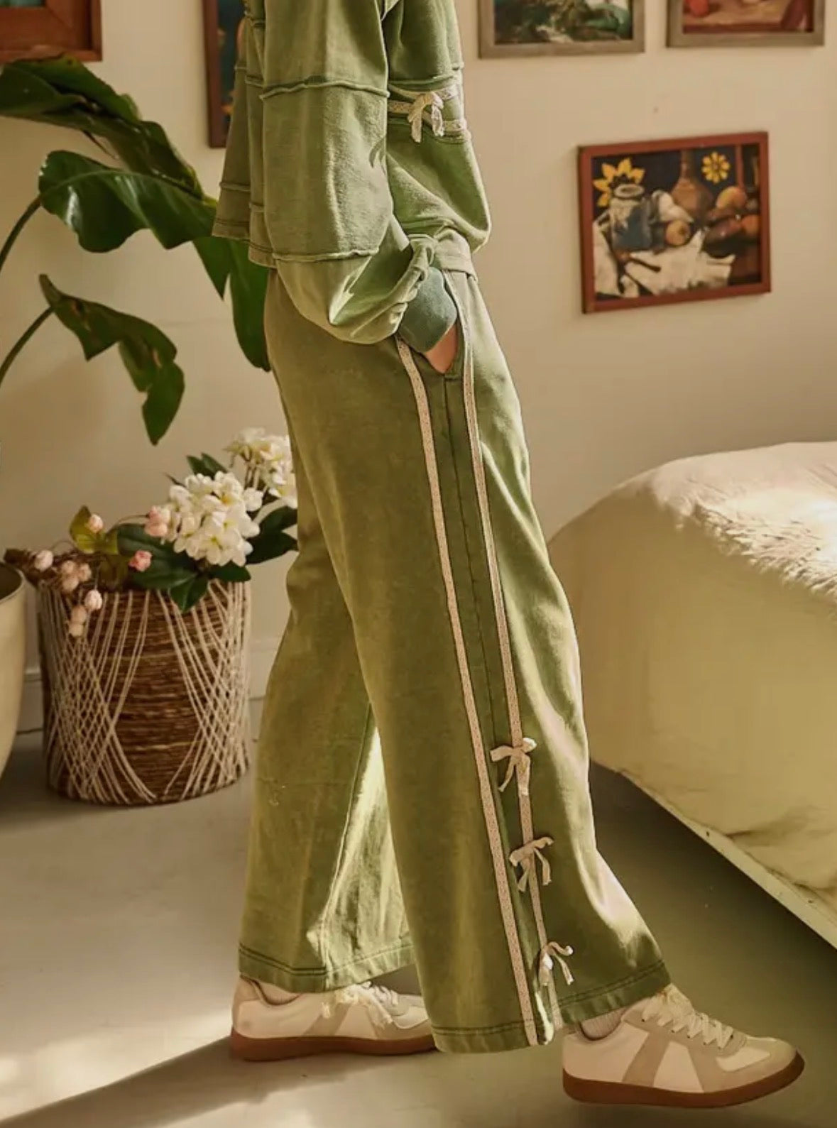Lace Bow Wide Leg Pants