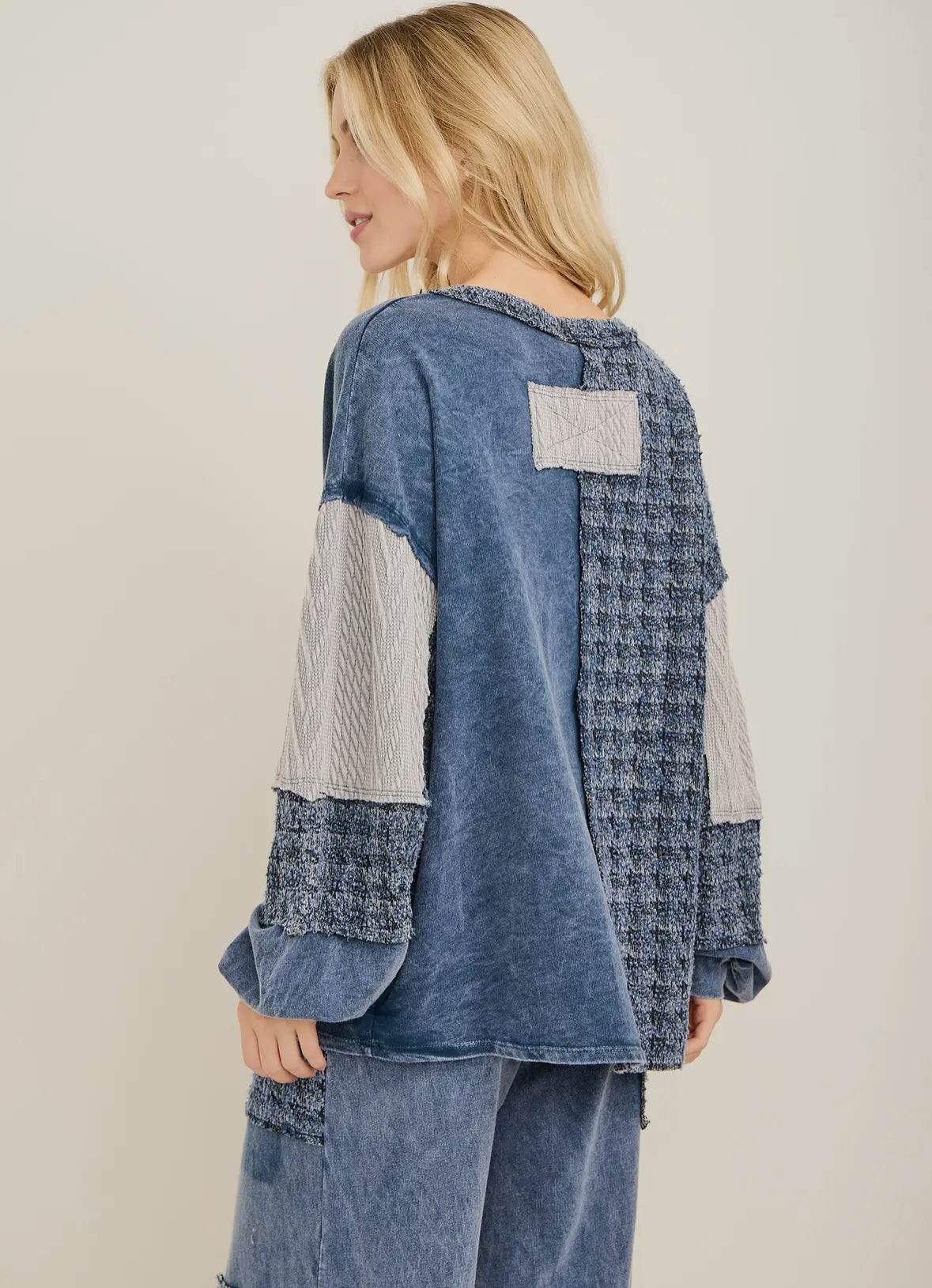 Denim + Tweed Detailed Sweater