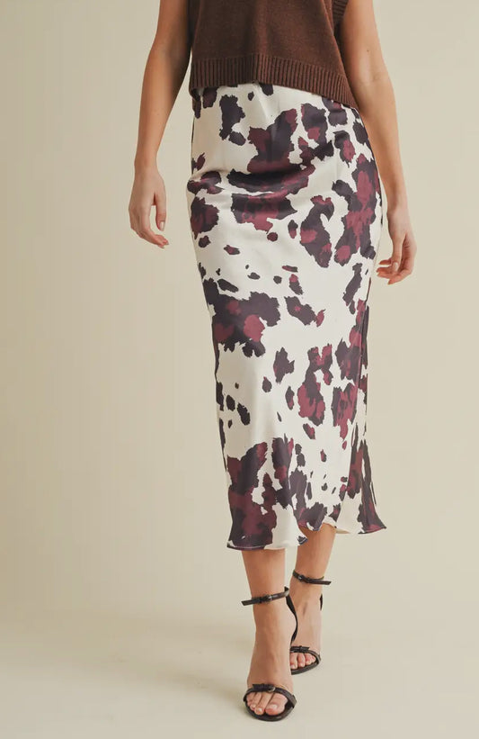 Abstract Silk Midi Skirt