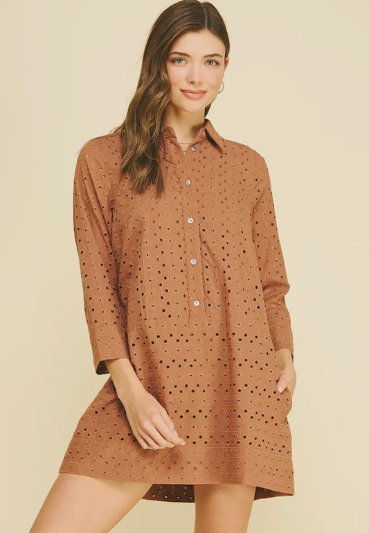 Eyelet Detailed Mini Dress