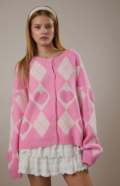 Cutie Hearts Argyle Cardi