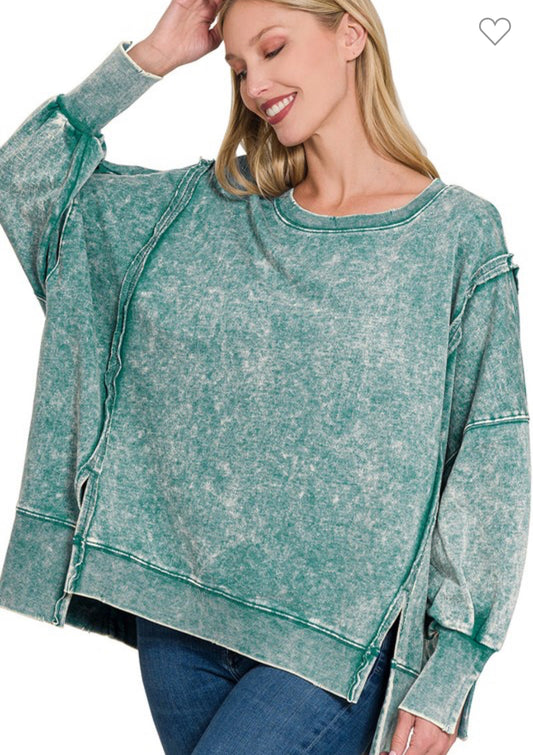 Acid Wash Exposed Seam Terry Sweatshirt