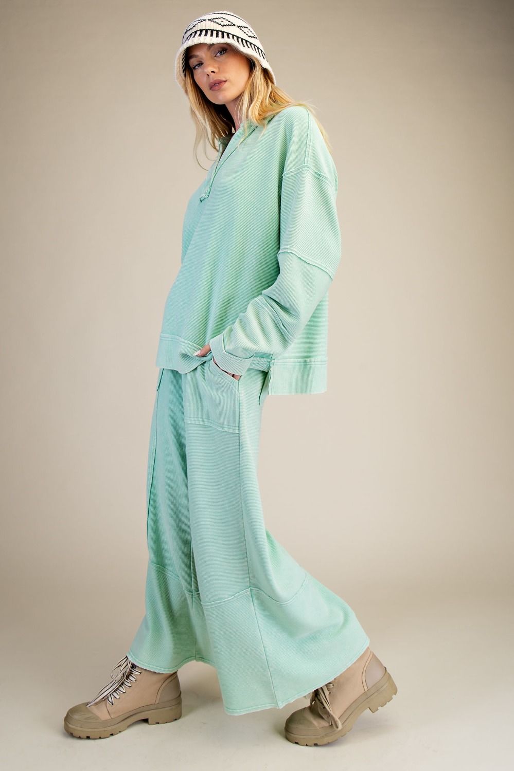 Textured Waffle Pullover - Spring Mint