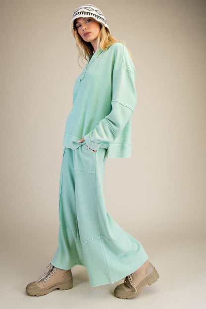 Textured Waffle Pullover - Spring Mint