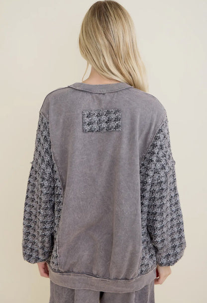 Charcoal Tweed Sleeve Sweatshirt