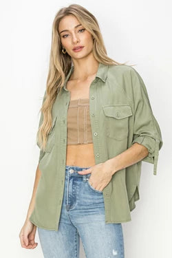 Oversized Tencel Shirt - Olive RISEN