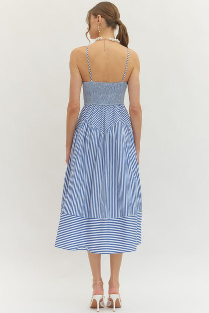 Blue Striped Midi Dress