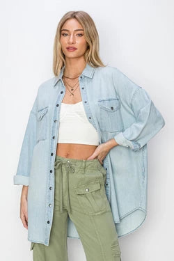 Oversized Denim Shacket - Risen