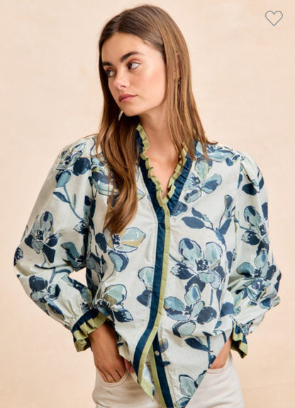 Floral Whimsy Ruffle Blouse