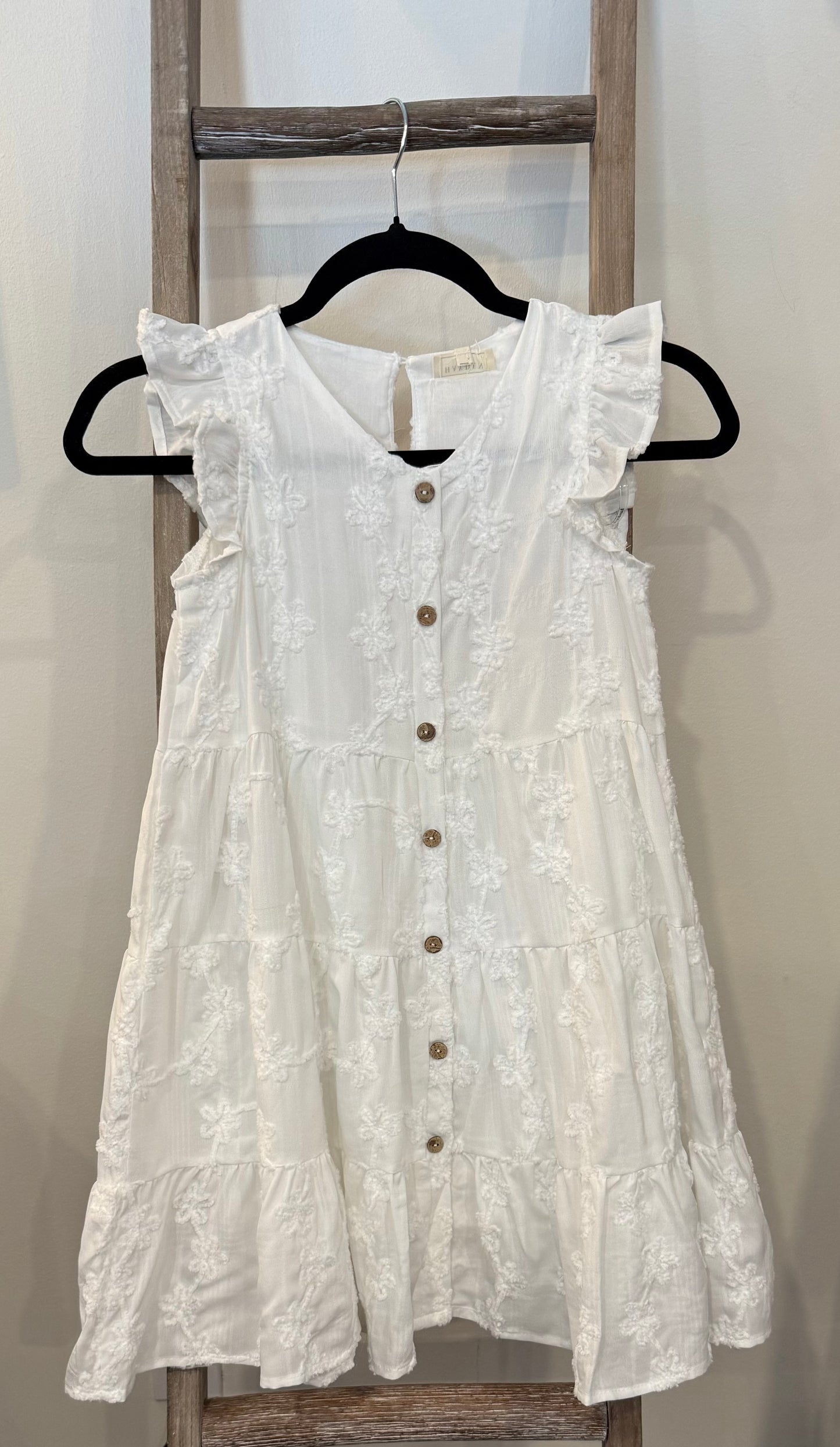 Girls White Floral Tiered Dress