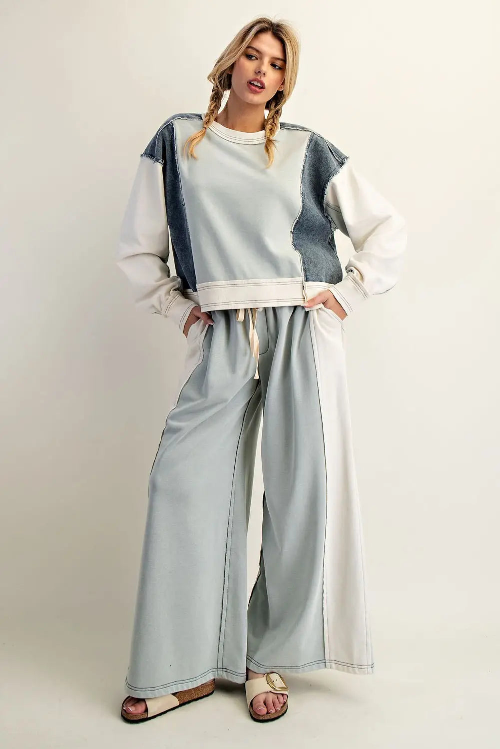 Frayed Color Block Pullover