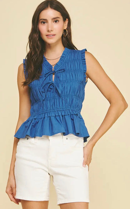 So Summer Tie Detailed Smocked Top