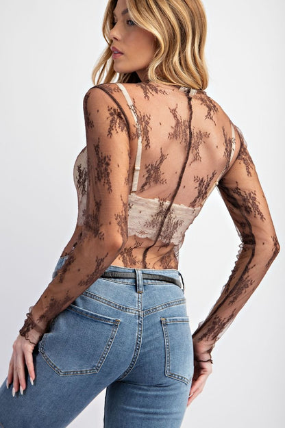 Sheer Lace Top - Mocha