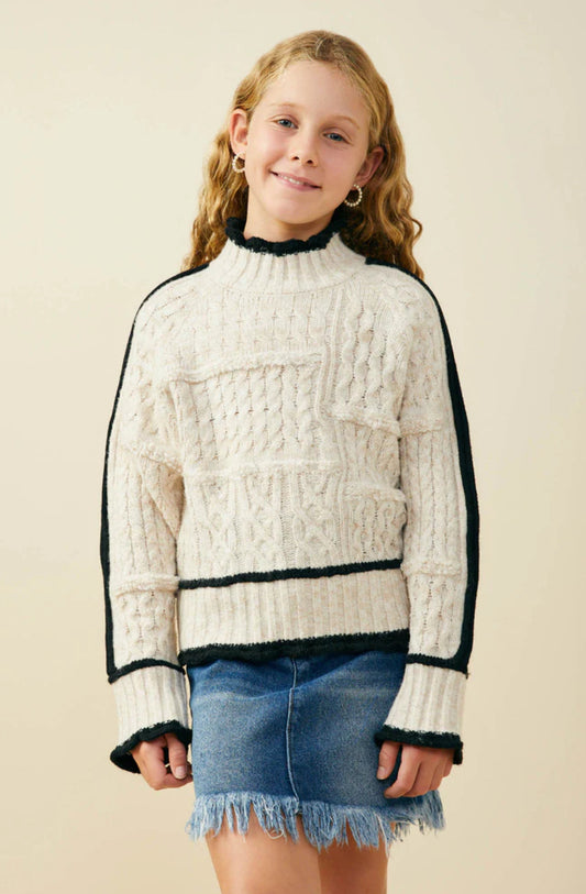 Neutral Trimmed Details Sweater Girls