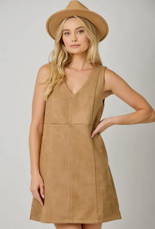 Camel Faux Suede Shift Dress