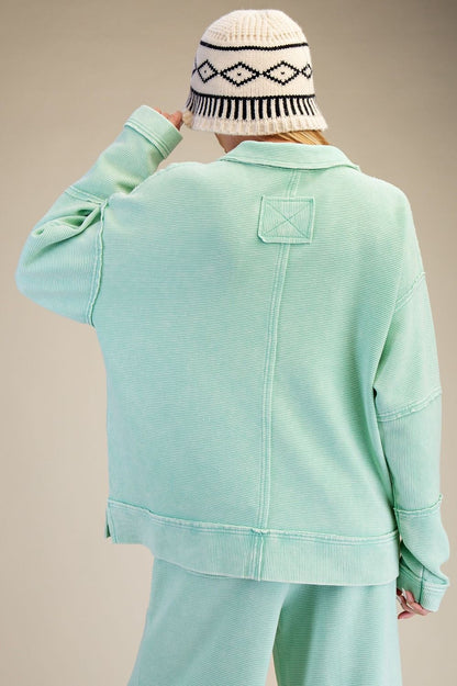 Textured Waffle Pullover - Spring Mint