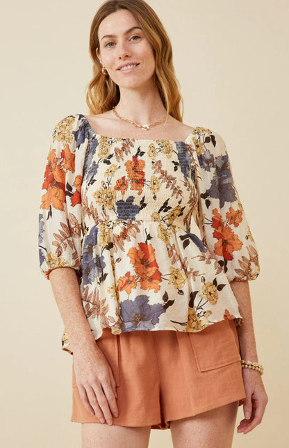Fall Florals Smocked Top