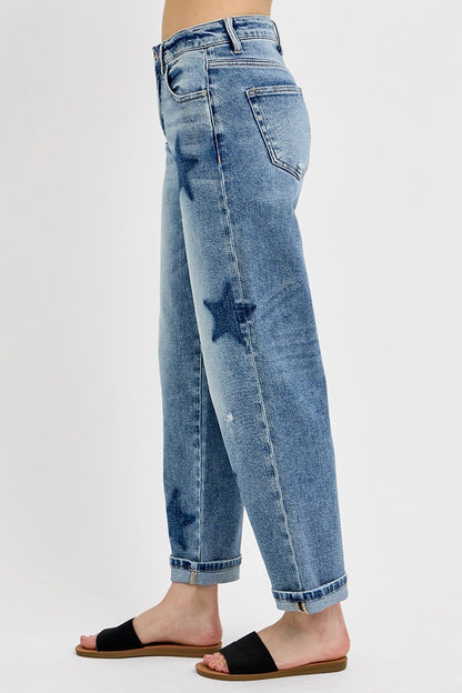 Star Shadow Mid Rise Boyfriend Denim