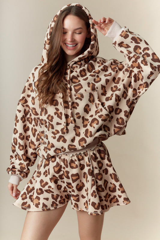 Leopard Fleece Bubble Hem Hoodie
