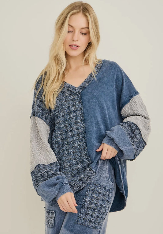 Denim + Tweed Detailed Sweater