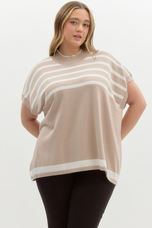 Mock Neck Striped Top - Plus