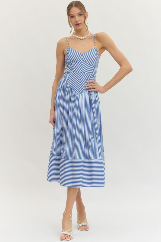 Blue Striped Midi Dress
