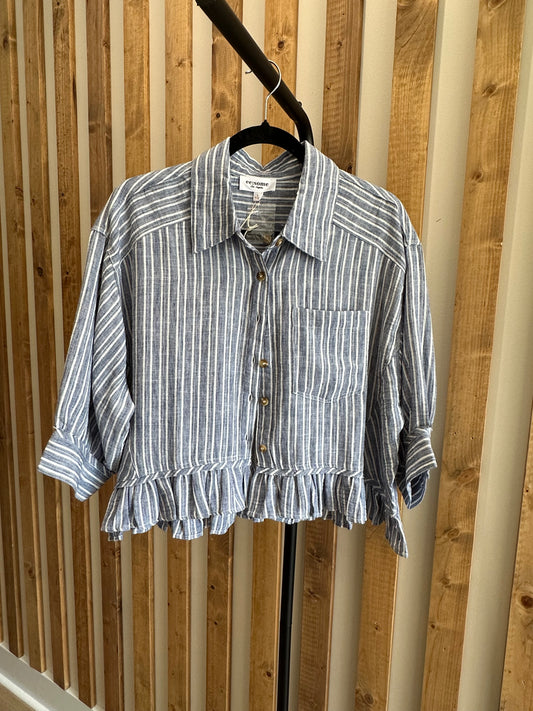 Striped Button Down Ruffle Hem Top