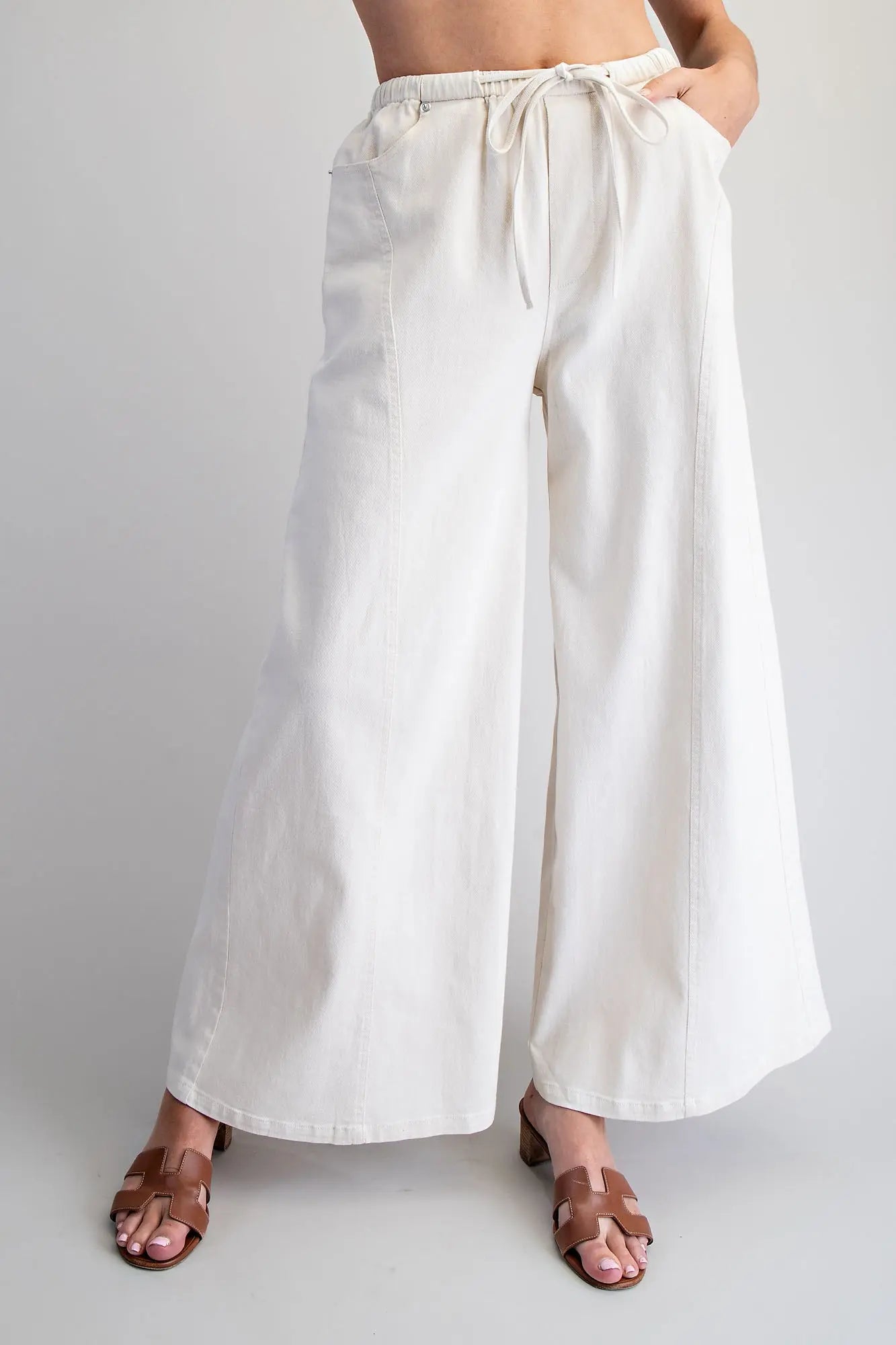 Cream Mineral Washed Wide Leg Pants