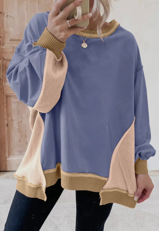 Color Block Waffle Knit Top