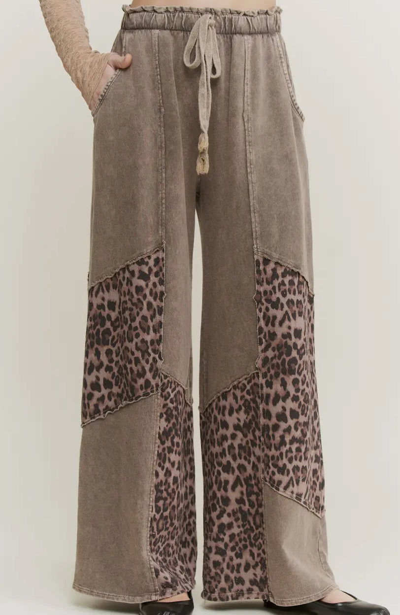 Leopard Patchwork Mineral Wash Pants