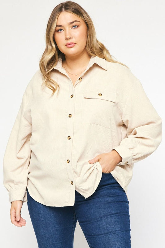 Almond Corduroy Top - Plus