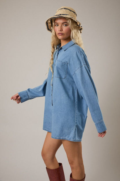 Long Sleeve Denim Romper