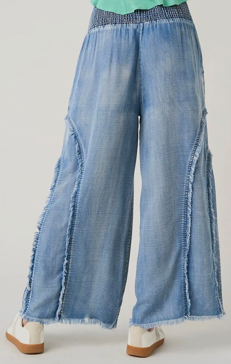 Distressed Chambray Pants