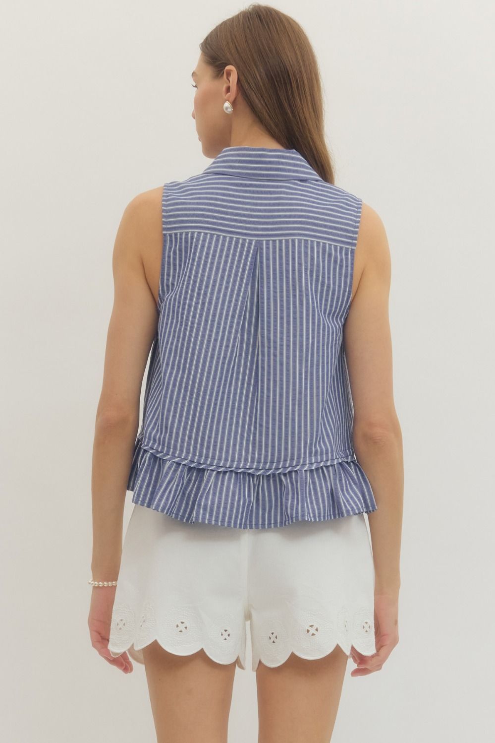 Striped Sleeveless Ruffle Hem Top