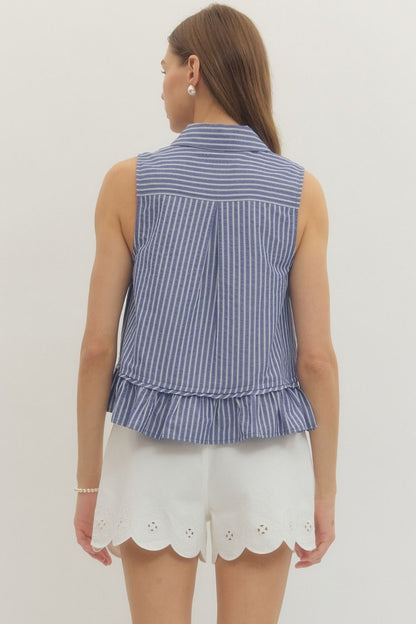 Striped Sleeveless Ruffle Hem Top