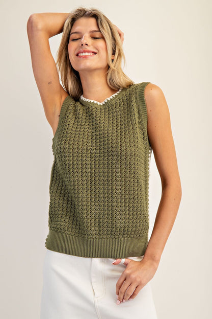 Scalloped Trim Sleeveless Sweater